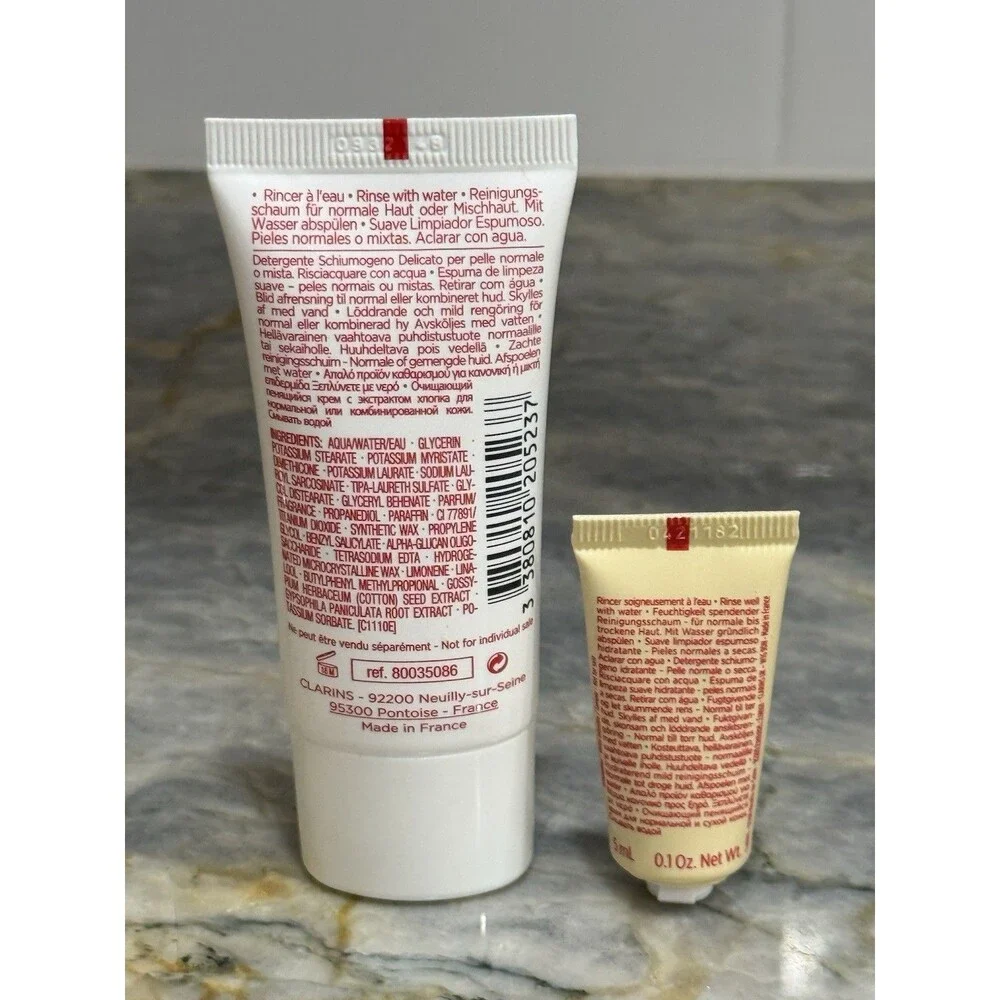 Clarins Gentle Foaming Cleanser Cottonseed 30mL 0.8oz + 5mL‎ Sample Set New